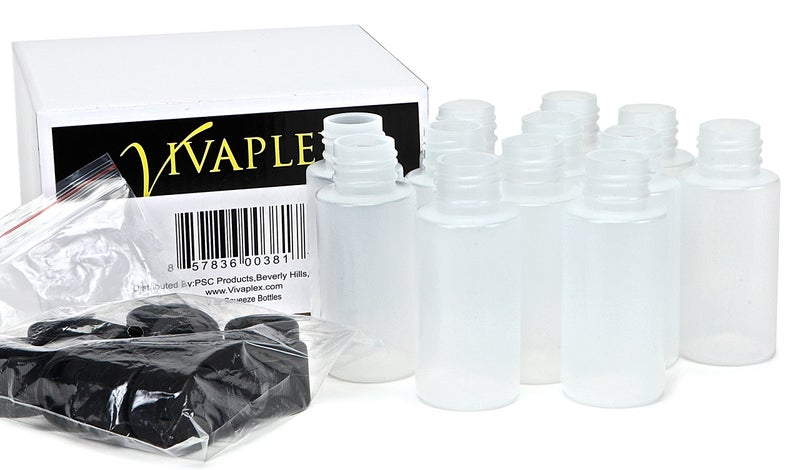 Vivaplex, 12, Clear, 2 oz, Plastic Squeeze Bottles, with Black Flip Top Caps - Image 3